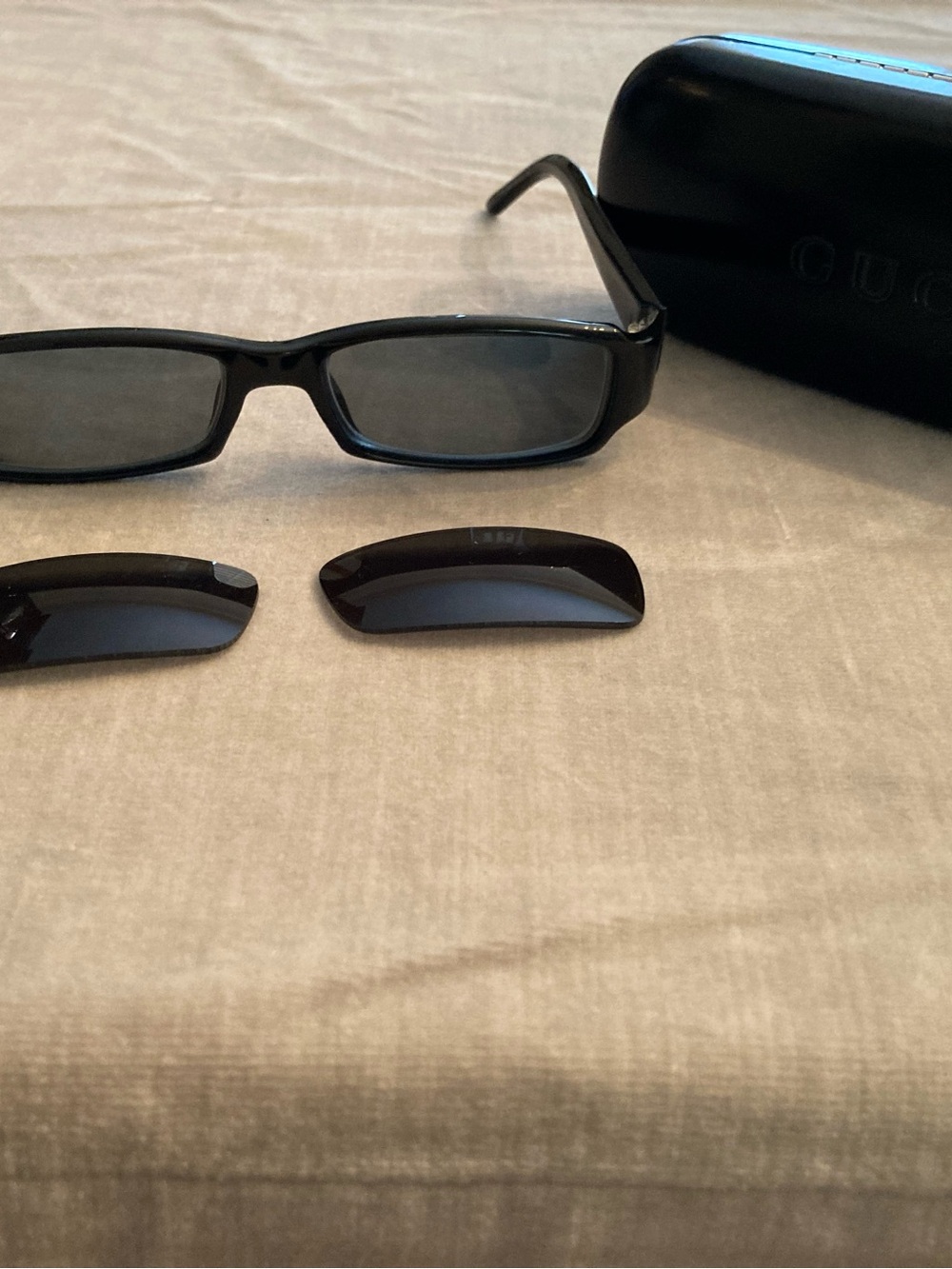 Gucci Black Rectangular Sunglasses with Extra Dark Replacement Lenses